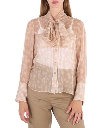 Burberry Deer Print Pussybow Blouse - Natural