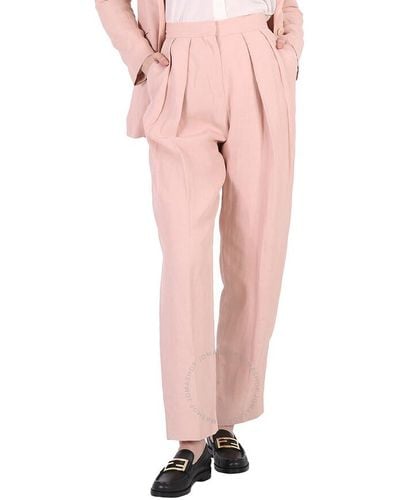 Stella McCartney Rose Fluid Linen Pleat Front Straight Leg Trousers - Pink