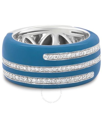 Haus of Brilliance .925 Sterling Silver Turquoise Enamel 5/8 Cttw Round Diamond Wide B - Blue