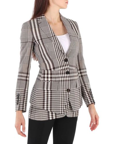 Burberry Check Basque Detail Tailored Jacket - Gray