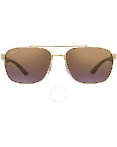 Ray-Ban Polarized Purple Mirrored Gold Gradient Rectangular Sunglasses - Multicolour