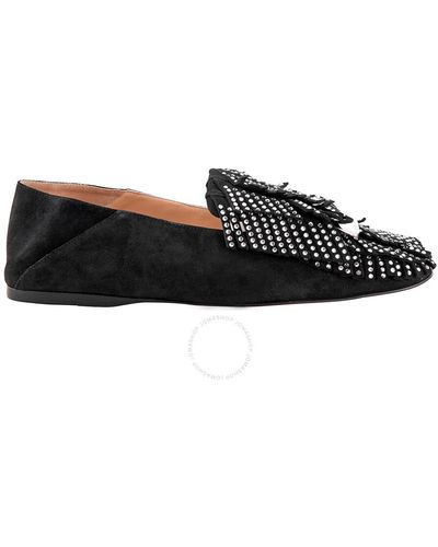 Sergio Rossi Crystal Embellished Fringed Loafers - Black