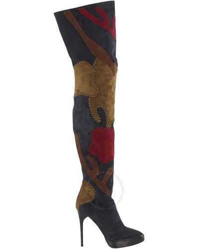 Burberry Allison Suede Patchwork Thigh-high Boots - Black