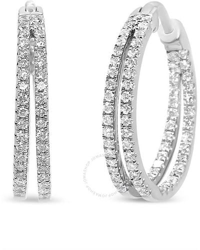 Haus of Brilliance 14k Gold 1.00 Cttw Diamond Inside Out Double Row Split Criss Crs 3/4'' Inch Hoop Earrings - Metallic