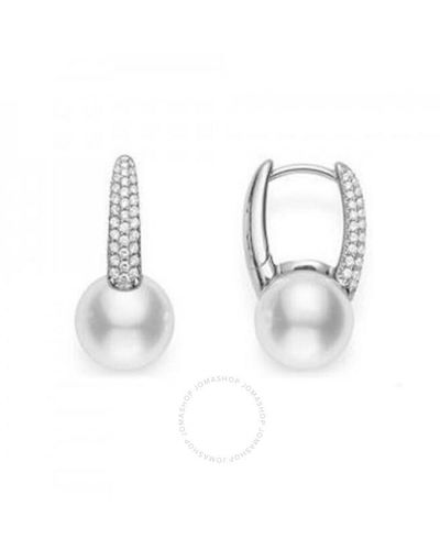 Mikimoto Akoya Pearl & Diamond White Gold huggie Earrings 8mm - Metallic