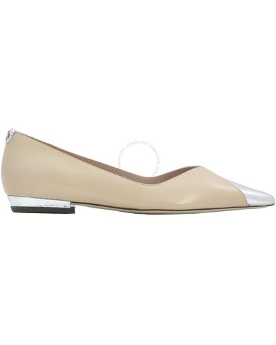 Tory Burch Seashell /argento Lame Tory Triangle Leather Flats - Natural