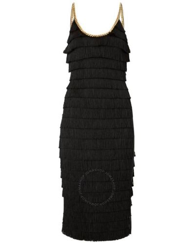 Burberry Melina Sleeveless Chain Trim Fringed Dress - Black