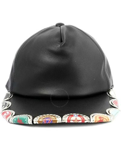Burberry Bottle Cap Detail Leather Baseball Cap - Black