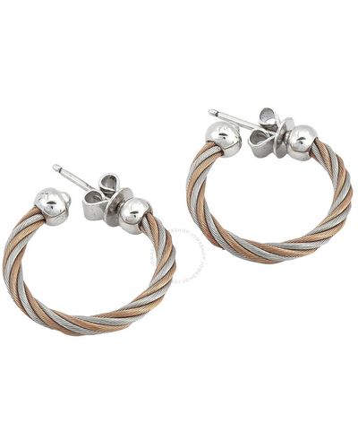 Charriol Celtic Steel And Rose Gold Pvd Cable Hoop Earrings - White