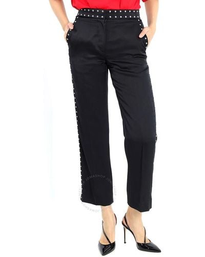 Burberry Silk Satin Studded Tailored Trousers - Black