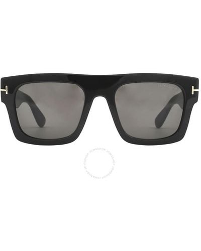 Tom Ford Fausto Smoke Browline Sunglasses Ft0711 01a 53 - Black