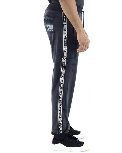 Roberto Cavalli Velour Logo Stripe Sweatpants - Blue