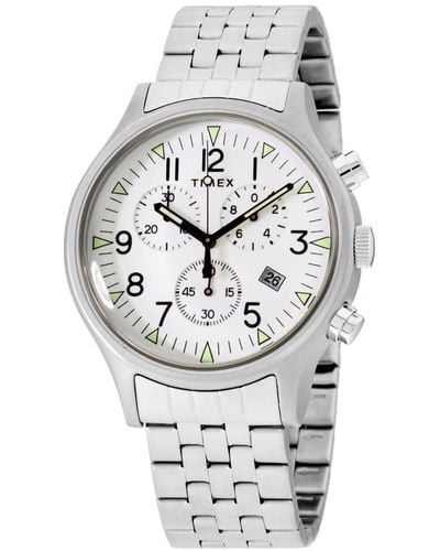 Timex Chronograph Quartz White Dial Watch - Grey