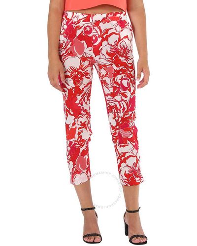 Roberto Cavalli Hydrangea / Floral-print Straight-leg Silk Pants - Red