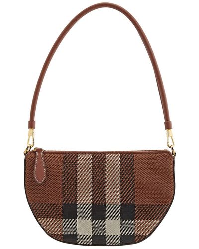 Burberry Olympia Knitted Check Jacquard Pouch Bag - Brown