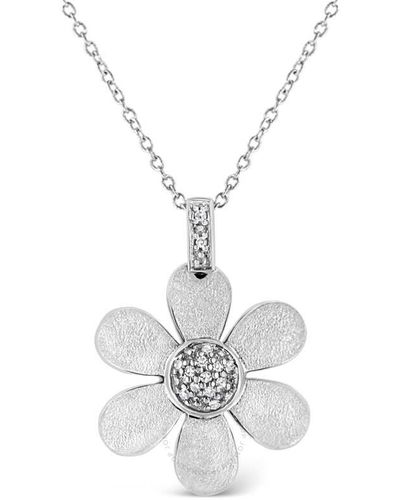 Haus of Brilliance .925 Sterling Silver Pave-set Diamond Accent Flower 18'' Pendant Necklace - Metallic