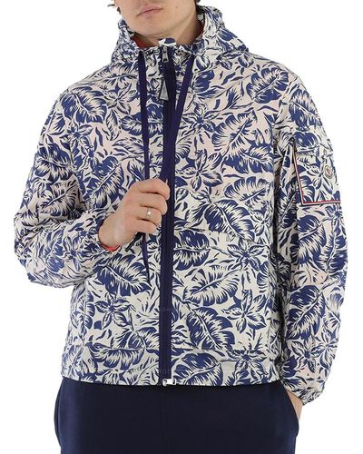 Moncler Ebizo Floral Cotton Hooded Jacket - Blue