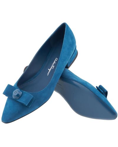Ferragamo Suede Katrin Vara Bowl Ballet Court Shoes - Blue