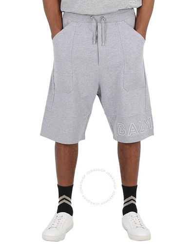 Balmain Logo Embossed Bermuda Shorts - Gray