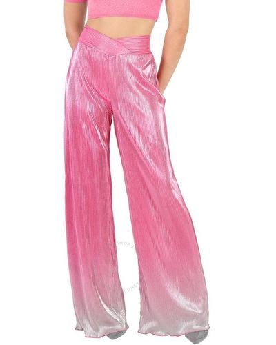 ROTATE BIRGER CHRISTENSEN Silvery Pink Glo Gradient Plisse Straight Trousers