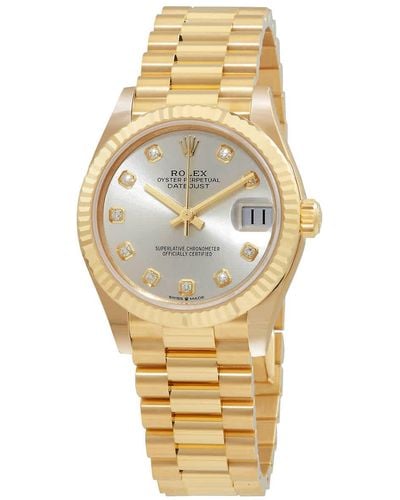 Rolex Datejust 31 Automatic 18kt Yellow Gold Diamond Silver Dial Watch - Metallic