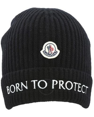 Moncler Kids Born To Project Logo-patch Ribbed Knit Beanie - Black
