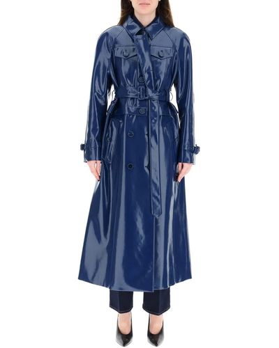 Burberry Jacket Detail Rubberized Cotton Trench Coat - Blue