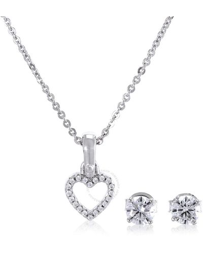 Michael Kors Sterling Silver Heart Necklace And Earrings Set - Metallic