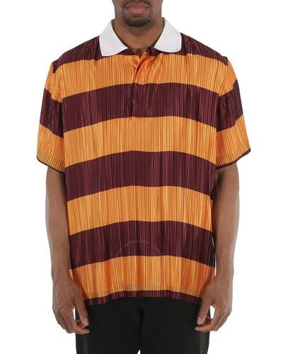 Burberry Striped Plisse-pleated Polo Shirt - Orange