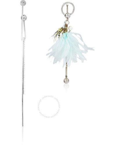 Burberry Asymmetrical Ostrich Feather & Chain Drop Earrings - Multicolor