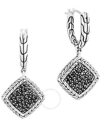 John Hardy Carved Chain Drop Earring With Black Spinel - Metallic