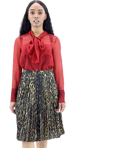 Burberry Rersby Leopard Print Pleated Skirt - Red