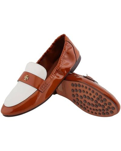 Tory Burch Patent Leather Logo Ballet Loafers - Brown