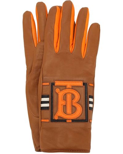 Burberry Monogram Intarsia Cashmere-lined Lambskin Gloves - Orange