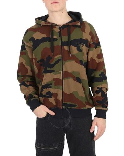 Moschino Camouflage Cotton Zip-up Hoodie - Brown