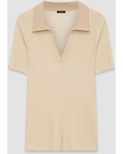 JOSEPH Plated Knit Polo Top - Natural