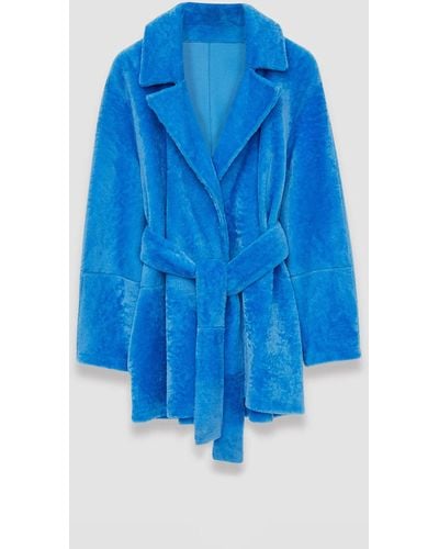 JOSEPH Manteau en peau lainée légère - Bleu
