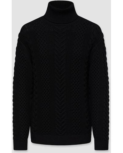 JOSEPH Worsted Cable Knit High Neck Jumper - Black