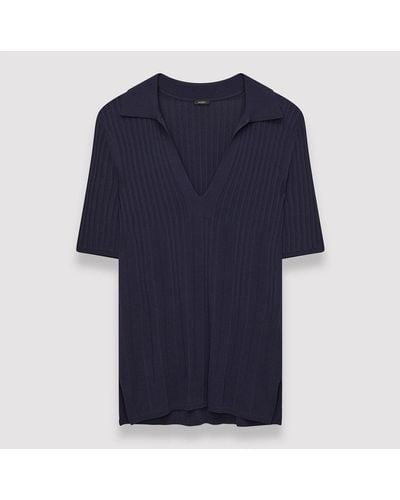 JOSEPH Viscose Ribbed Knitted Polo Top - Blue