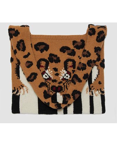JOSEPH Leopard Knit Bag - Brown