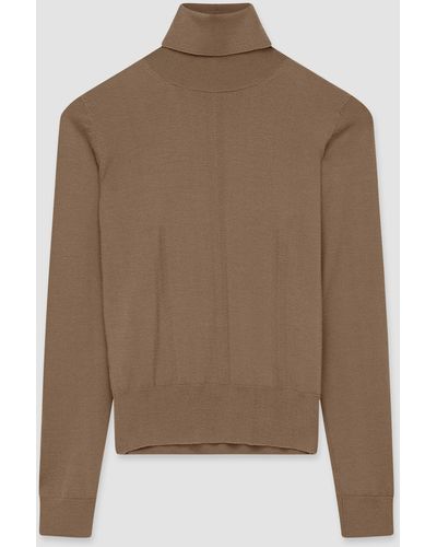 JOSEPH Cashmere Stretch High Neck Jumper - Brown