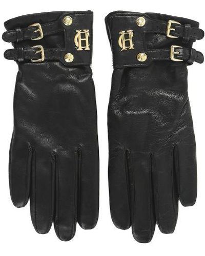 Holland Cooper Monogram Leather Gloves - Black