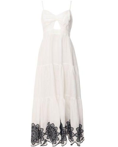 Greek Archaic Kori Linen Daisy Cutout Embroidered Dress - White