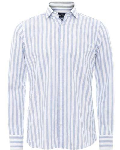 Hackett Cotton Linen Striped Shirt - Blue