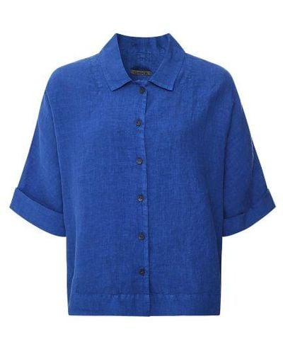 Oska Cropped Linen Shirt - Blue