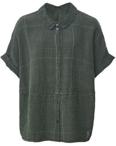 Oska Linen Checked Shirt - Green