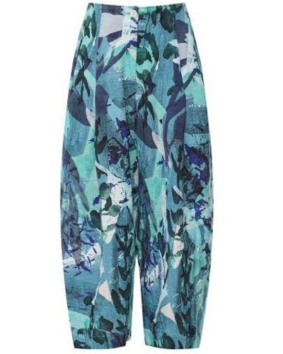 Oska Botanical Print Linen Trousers - Blue