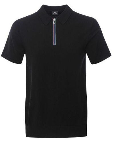 Paul Smith Knitted Zip Polo Shirt - Black
