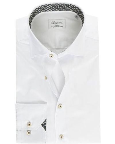 Stenströms Slimline Print Trim Shirt - White