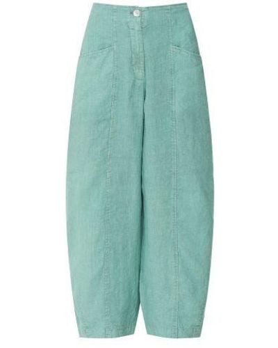 Oska Cropped Linen Trousers - Blue